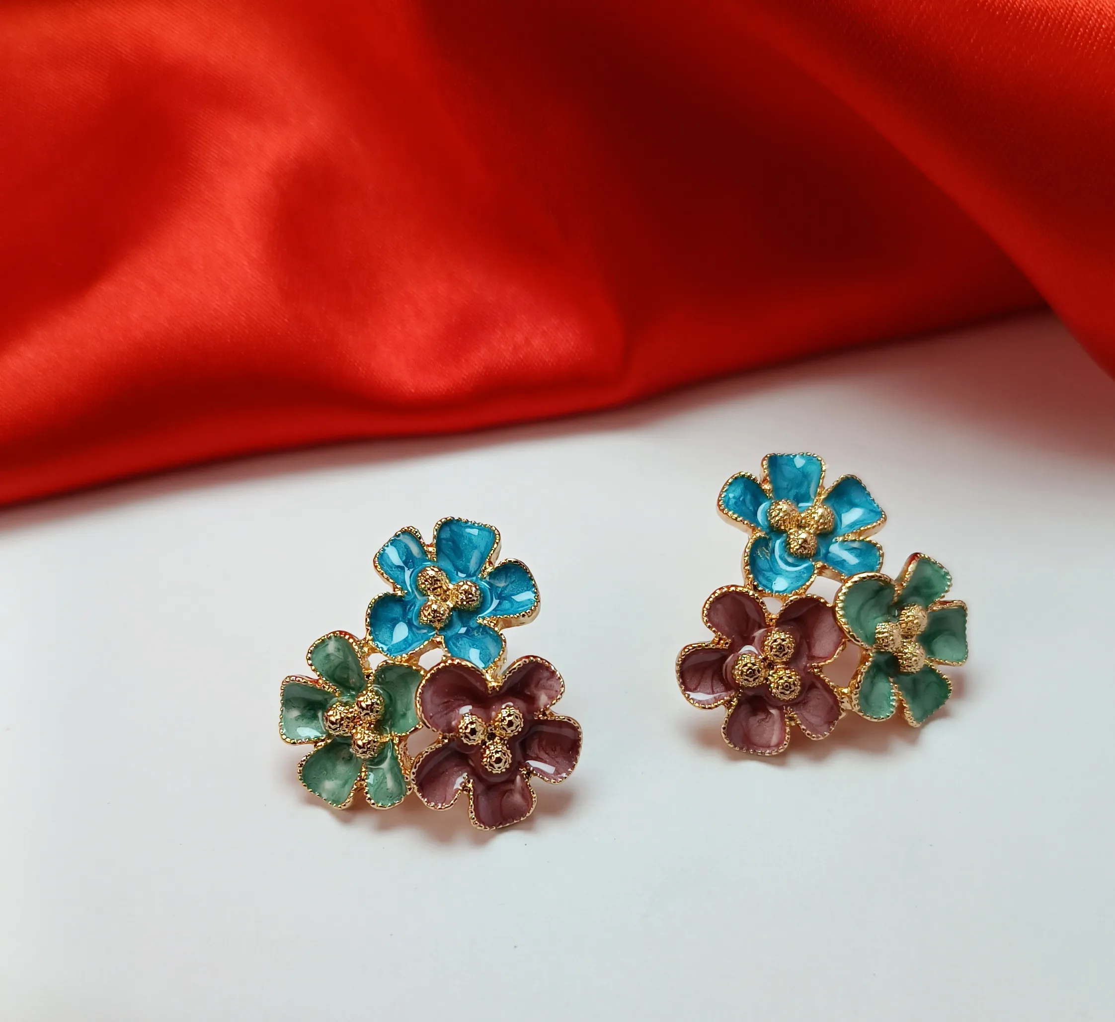 Pastel Floral Bouquet Stud Earrings 